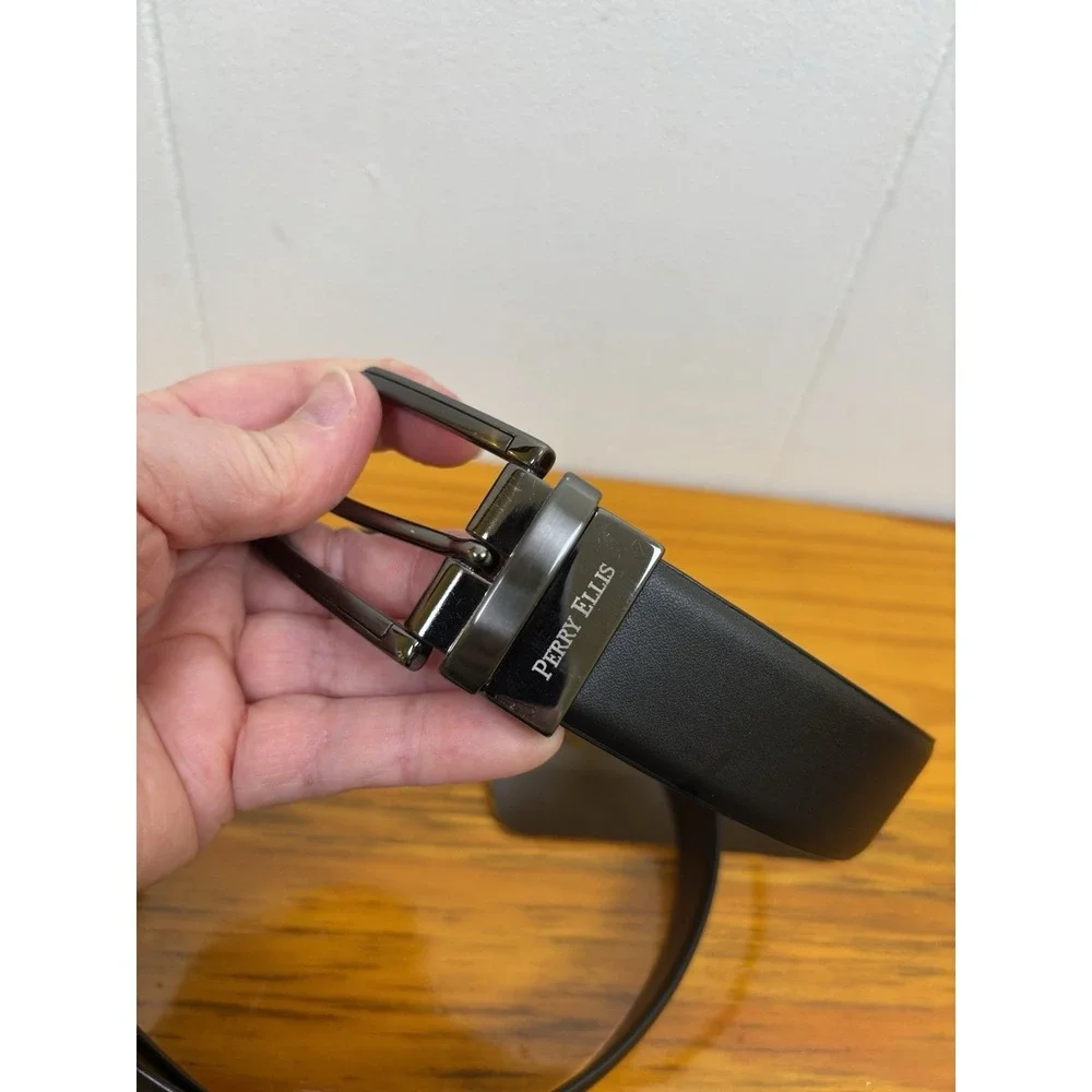 Perry Ellis Reversible Belt Black Dark Brown Men's Sz 34/85 Bonded Leather 1